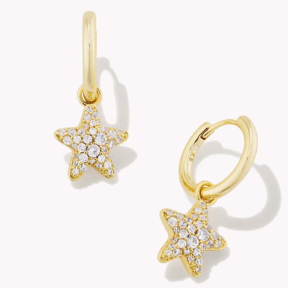 kendra scott jae gold star pave huggie earrings